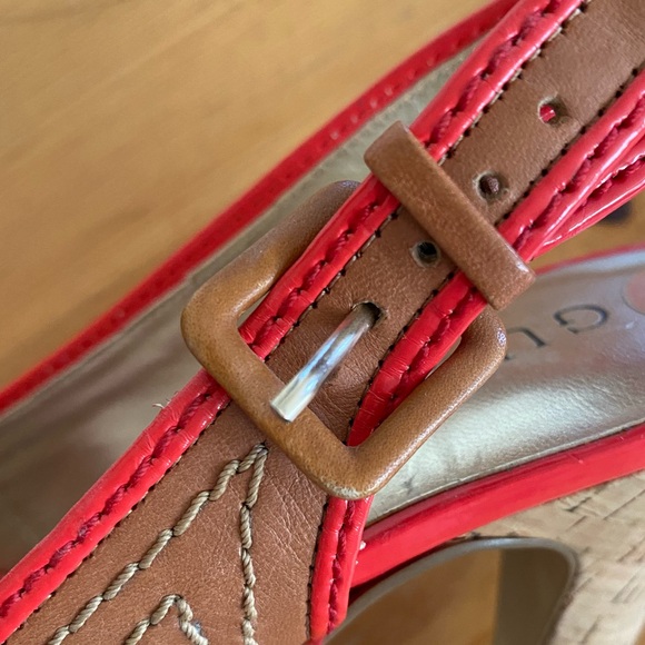 Guess brown and pink coral sandal platform cork pumps. Size 7. - Picture 4 of 8